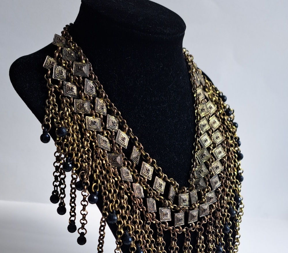 Antique Gold-Tone Multi-Chain Fringe Bib Necklace